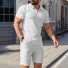 Men's Sports Casual Suit Summer Knitted Short Sleeved Shorts Two Piece Suit Men's T-shirt Lapel Suit