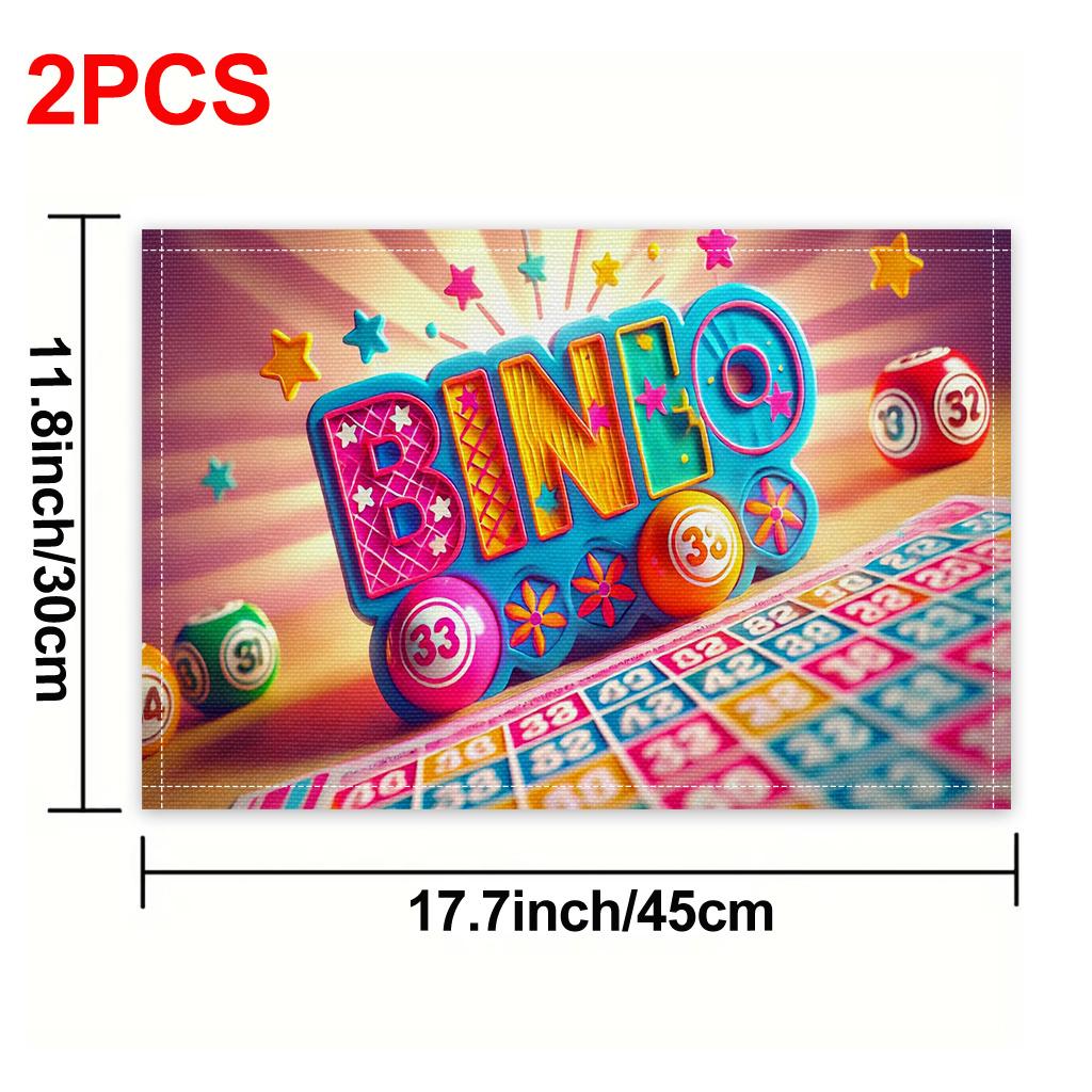 

Bingo Game Placemats Set of 2 Colorful Dice Stars Party Table Mats Linen Decor for Game Night Family Gathering Tableware 4Pcs-30X45cm(12X18in