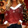 Women's T Shirt Tee Christmas Shirt Long Sleeve Party Christmas Print Fleece Collar V Neck Top