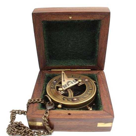 Brass Sundial Compass  Portable, Durable Ideal for Camping, Hiking, Boating Unique Home Decor Jeweled Compass Needle