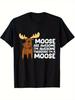 Men's Casual Moose Graphic T-Shirt - Moose Are Awesome Design, Soft 100% Cotton Fabric, Short Slee