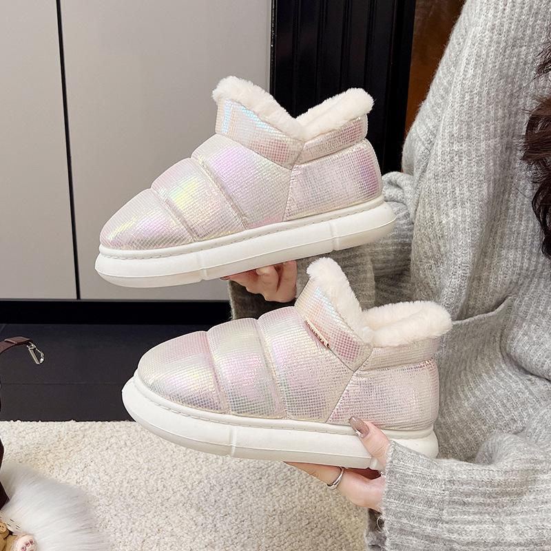 Cotton Slippers Bag Heel Women's Winter Shoes and Boots Outer Wear Leather Waterproof Non-slip Velvet Snow Boots Hairy Shoes Women's Outer Wear