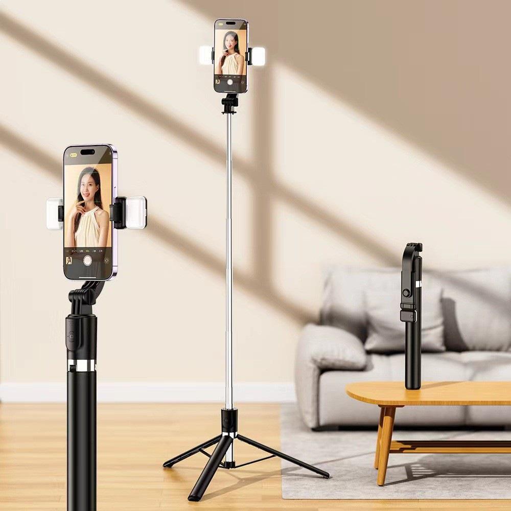 Mobile Phone Bluetooth Selfie Stick & Tripod with Fill Light - Mini, Retractable, Foldable, and Portable.