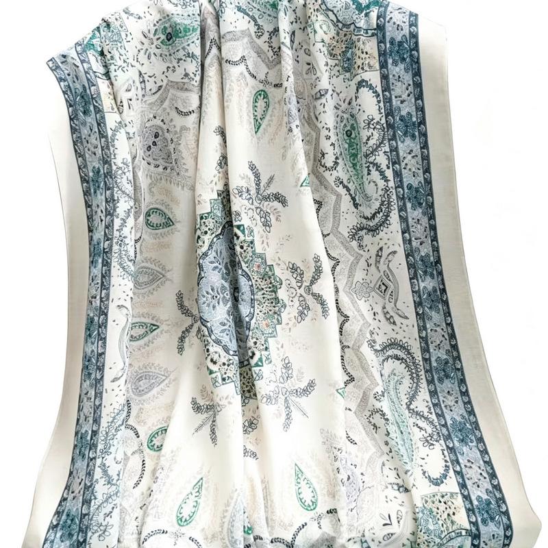 New Retro Printed Silk Scarf Women's Spring and Autumn Thin Shawl Outer Scarf Elegant and Versatile Fashion Cashew Flower Scarf