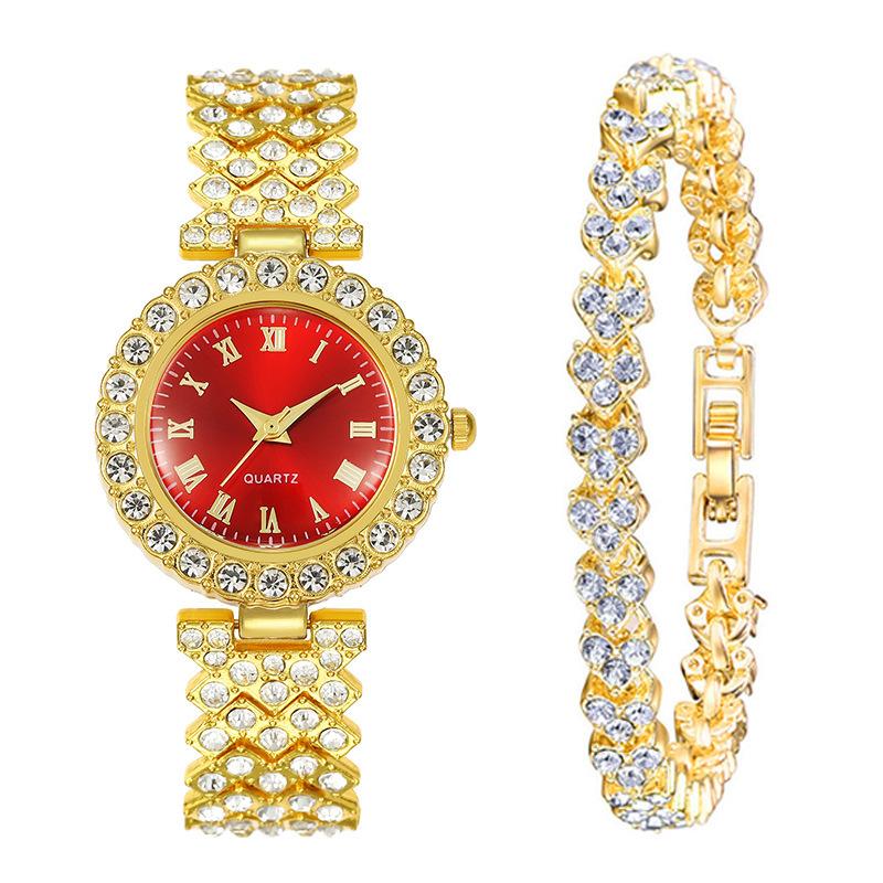 

2 шт. Роскошные элегантные часы из нержавеющей стали со стразами | Минималистичные модные кварцевые часы с браслетом, полностью инкрустированным стразами | Подарки на Ид
