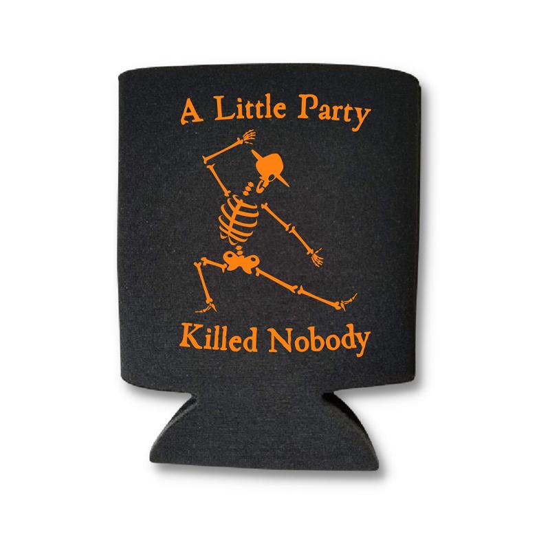 5Pcs Halloween Can Coolers A Little Party Killed Nobody Funny Gift And Treat Coolers Skeleton Halloween Party Table Decorations