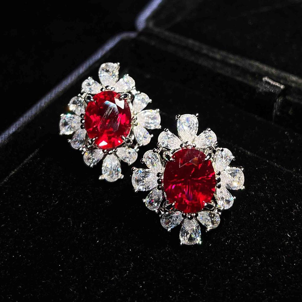 Imitation Edelstein Blume Halskette Set Luxus Dame Voll Diamant Zirkon Ohrringe Live Ring