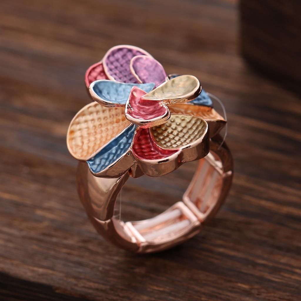 Enamel Geometric Flower Elastic Ring, Women's Fashion High-end Rose Alloy Ring