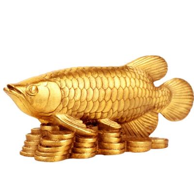 Copper Arowana Dragonfish Figurine, Feng Shui Item, Good Luck Charm, Folk Craft, Business Success, Prosperity, with Red String Bracelet