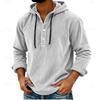 Fashion Men's Hooded Hoodie Half Button Pull On Drawstring Loose Casual Sweatshirts Men Solid Striped Pullover