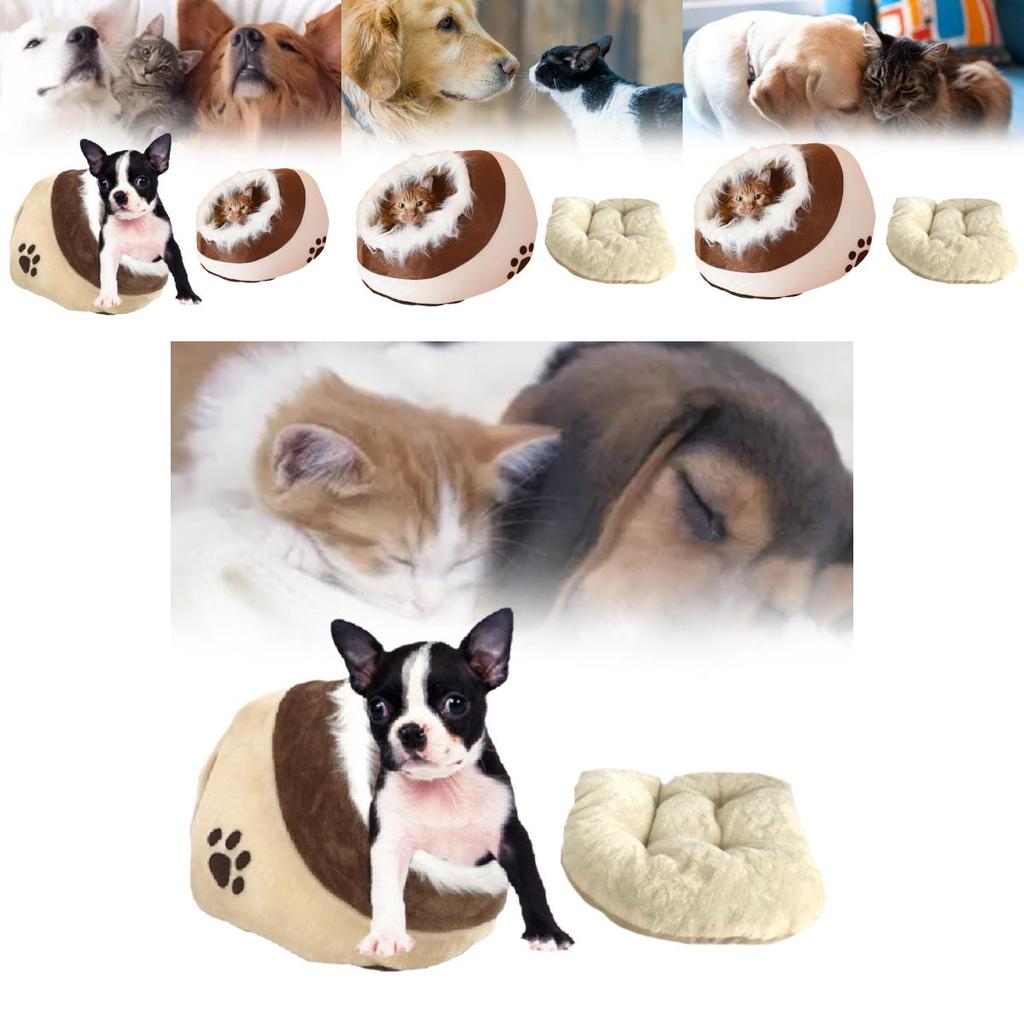 Cozy And Washable Cat Bed With Semi Enclosed Design For All Seasons In Brown And Gray