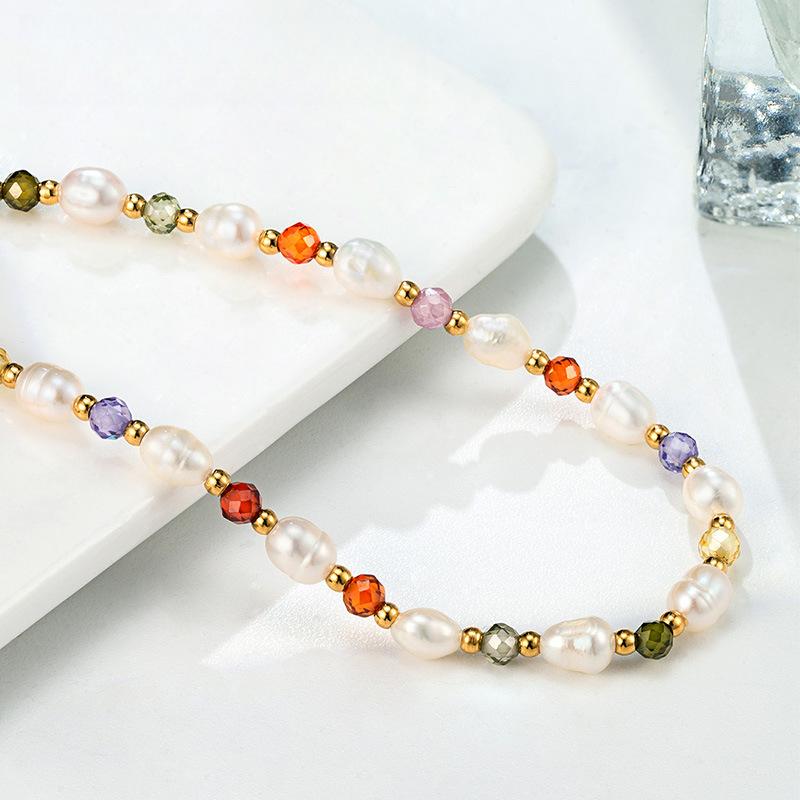 Light Luxury Natural Freshwater Pearl Gravel Crystal Bracelet Titanium Steel Vacuum Plating Niche Chain Women