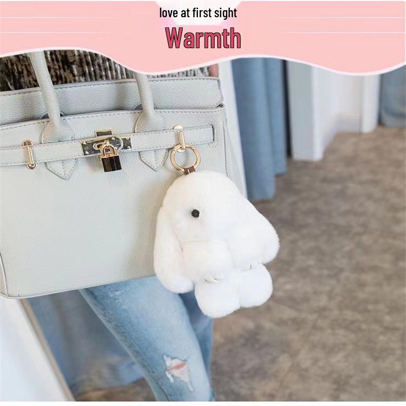 Rex Rabbit Fur Bunny Pendant Ornament Keychain and Luggage Accessory