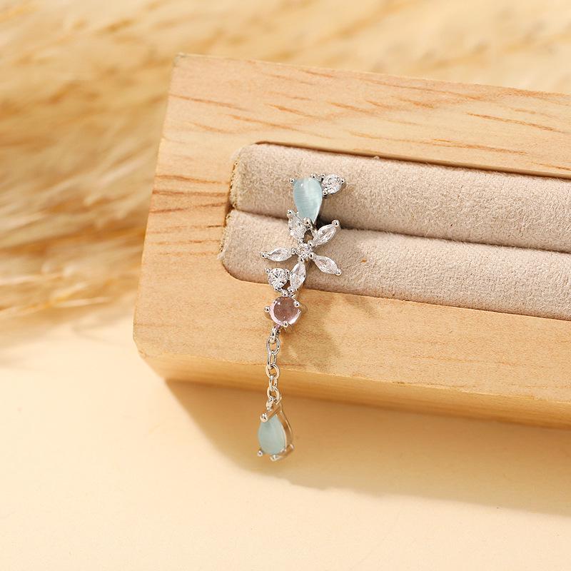 Korean Flower Teardrop Pendant Heart Star Titanium Steel Cartilage Stud Earrings