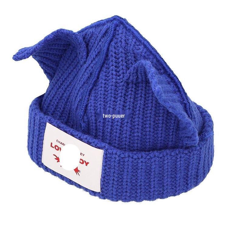 Loverboy Women's Wool Knitted Hat - Cute Cat & Pig Ears, Versatile Autumn/Winter Accessory for Couples.