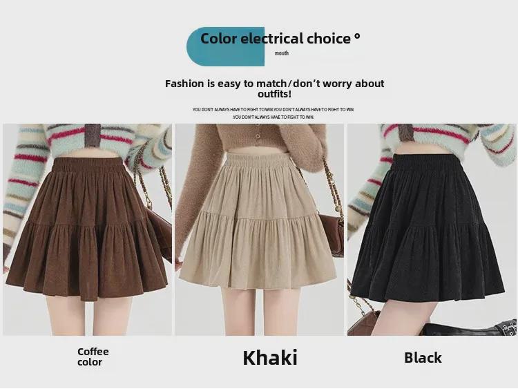 2024 Autumn/Winter High Waist Corduroy Ruffle A-Line Skirt