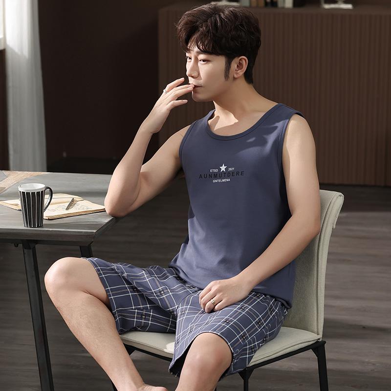 Mens Modal Cool Pajamas Set Summer Round Collar Shorts Modal Nightwear Fashion Gentleman Elegant Sleepwear