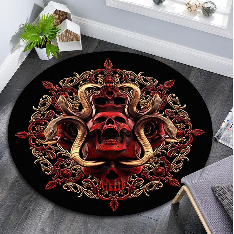 Gothic Skull Circular Rug Office Decorative Carpet For Living Room Bedroom Door Mat Floor Rug Computer Chair Area Rug