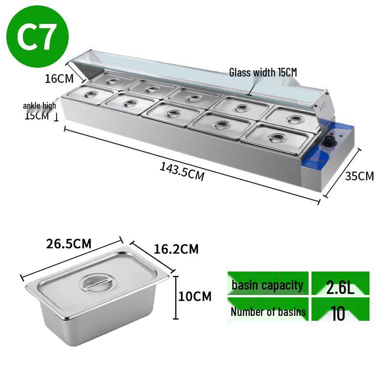 Stainless Steel Insulated Electric Bain Marie with Glass Cover and Temperature Control for Food Display and Warming