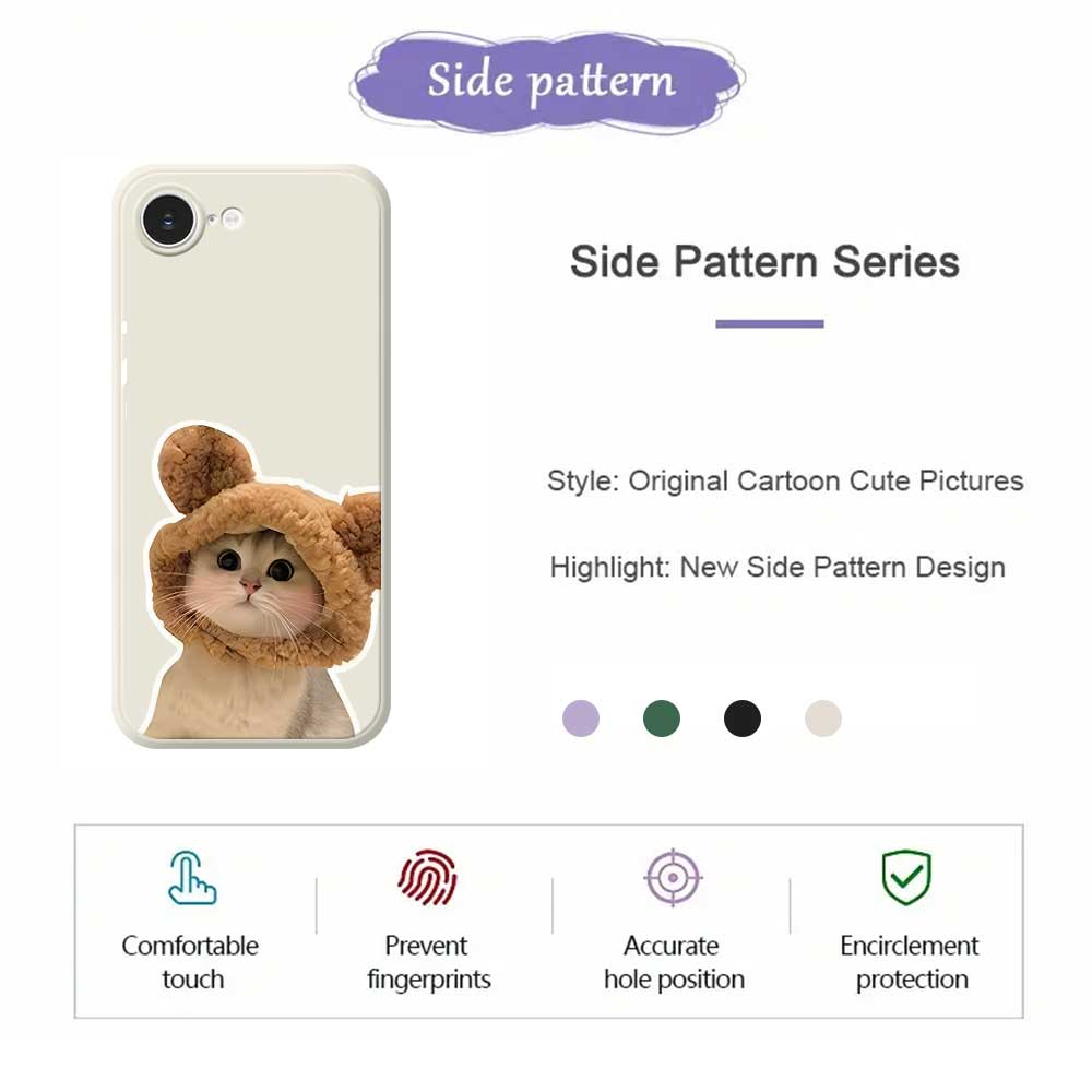 For iPhone 16e Case Cute Cat In the Hat Pattern Printing Straight Edge TPU Phone Back Cover