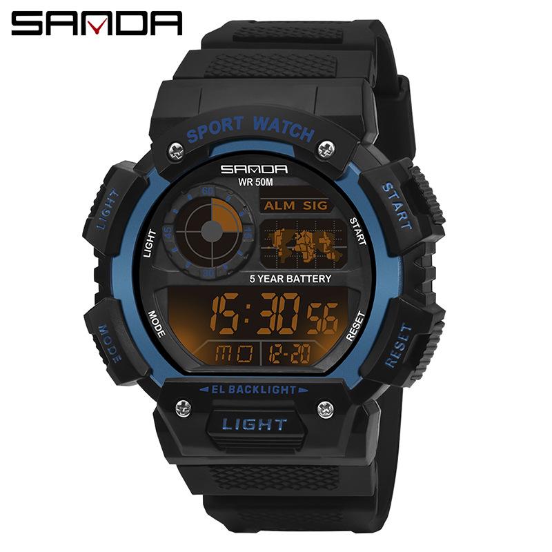 SANDA Waterproof Multifunctional Luminous Sports Watch with Alarm and Electronic Display for Students
