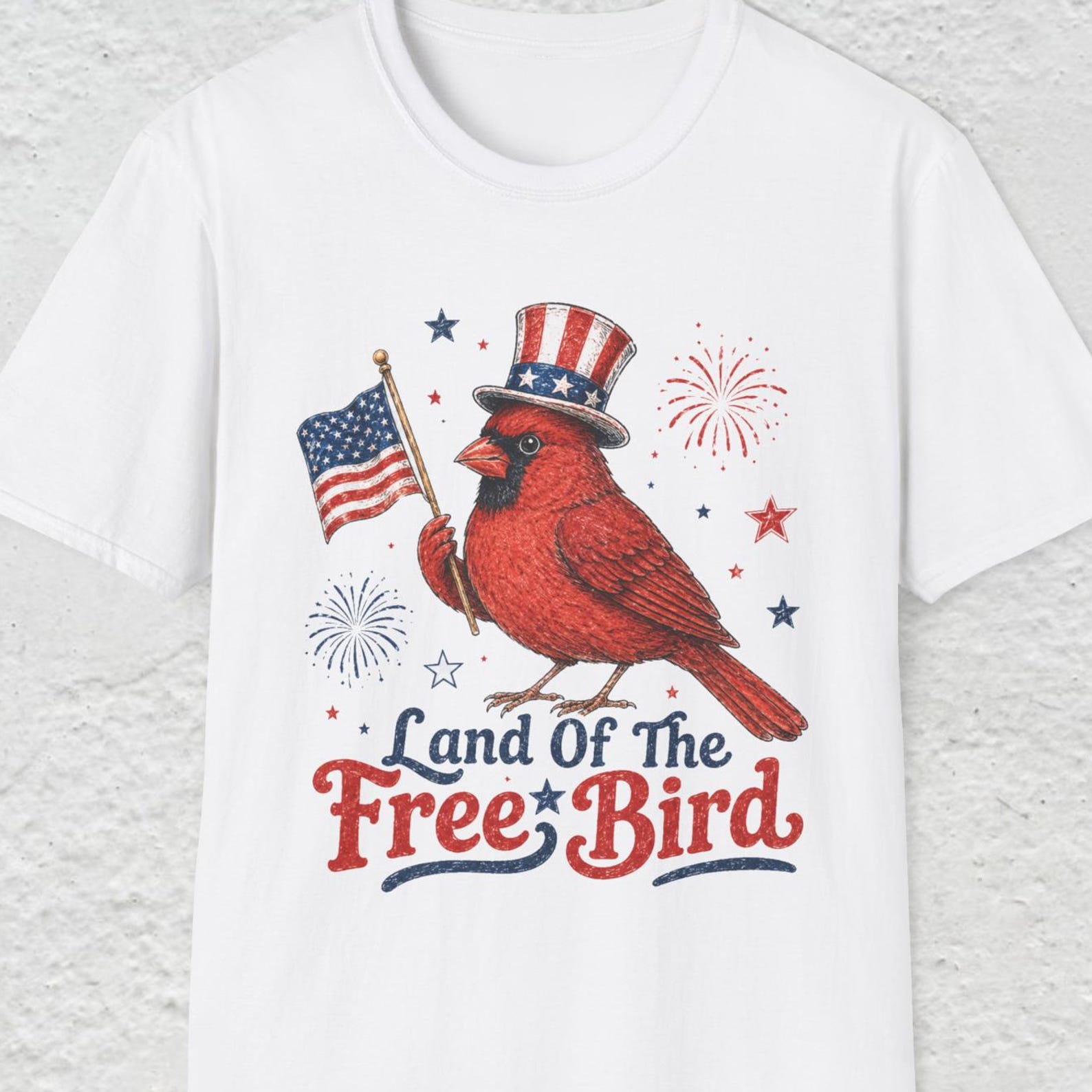 Free Bird Shirt, Patriotic Cardinal Tee, Land Of Free Bird Shirt, Fourth of July Bird Tee, American Flag Bird Shirt 2XL