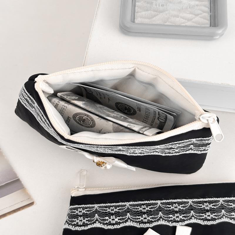 Black Lace Bow Makeup Bag Large Capacity Toiletry Bag Travel Cosmetic Organizer Cute Korean Portable Pouch For Women