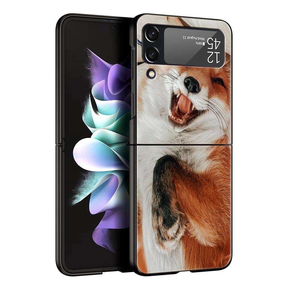 Cute Red Fox dárkové pouzdro na luxusní telefon Samsung GalaxyZ Flip 4 5 Fold Black Hard PC Shell pro Samsung Z Flip 3 Cover Couqe
