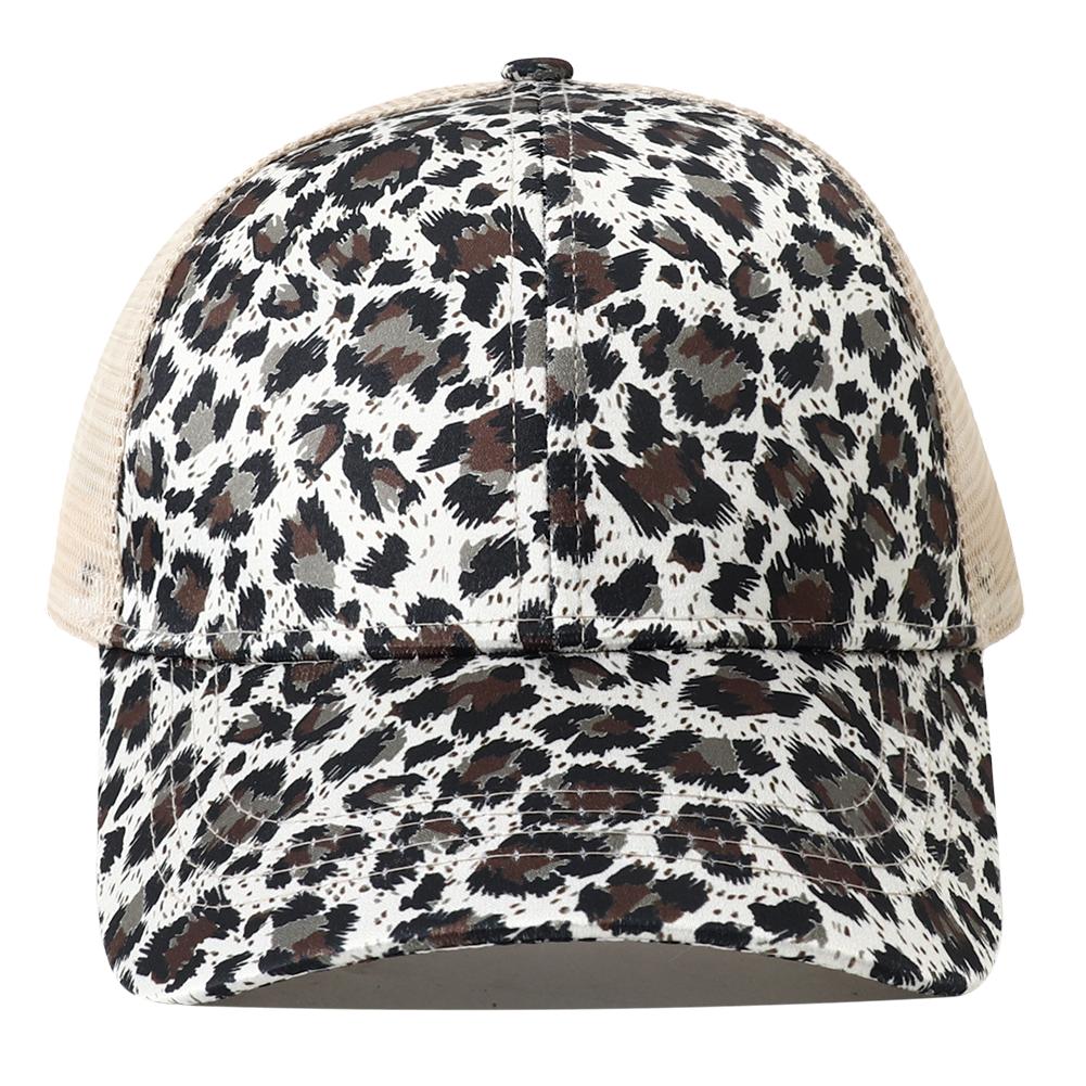 

New Summer Breathable Mesh Baseball Cap Snapback Hat Female Leopard Print High Ponytail Trucker Hats For Women Sunhat Adjustable