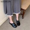 Fashion SUOJIALUN 2025 Spring New Women Slipper Fashion Flat Heel Slip On Mules Shoes  Split Toe Shallow Slip On Casual Slides Shoes