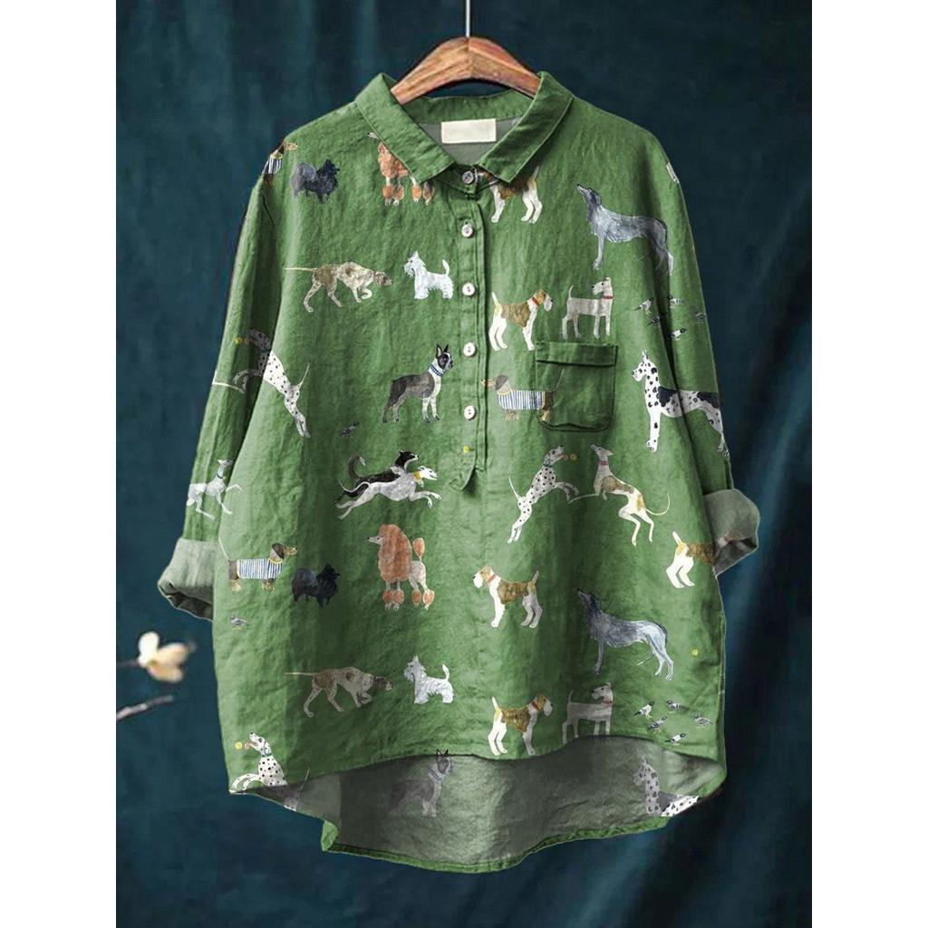 Women's Turn Down Collar Long Sleeve Floral Print Shirt Loose Fit Elegant Casual Blouse