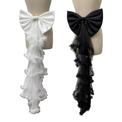 Classical Wedding Sash Bows Waist Decoration Large Bows Towing Multilayer Sheer Veil For Wedding Bride Waist Styling