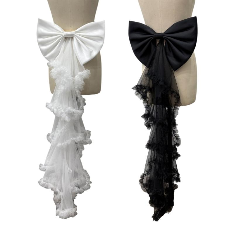 Classical Wedding Sash Bows Waist Decoration Large Bows Towing Multilayer Sheer Veil For Wedding Bride Waist Styling