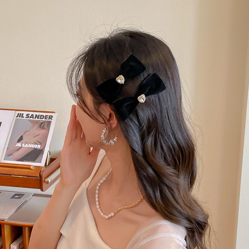 1Pair Love Heart Rhinestone Hairpin Women Cute Bownot Hair Clips Retro Back Head Side Bangs Hairpin Girl Hair Accessories