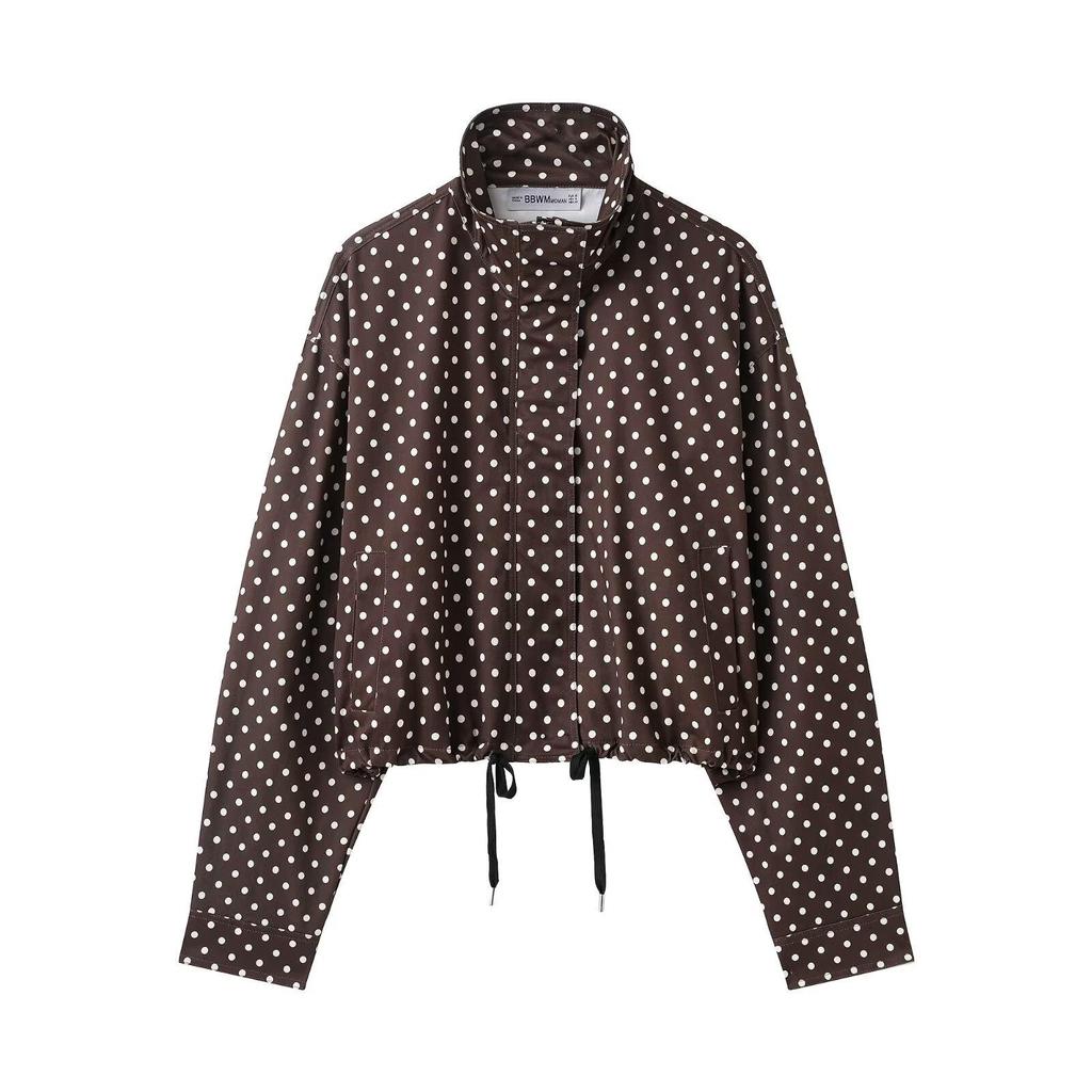 European & American Style Women's Polka Dot Bubble Jacket with Stand Collar