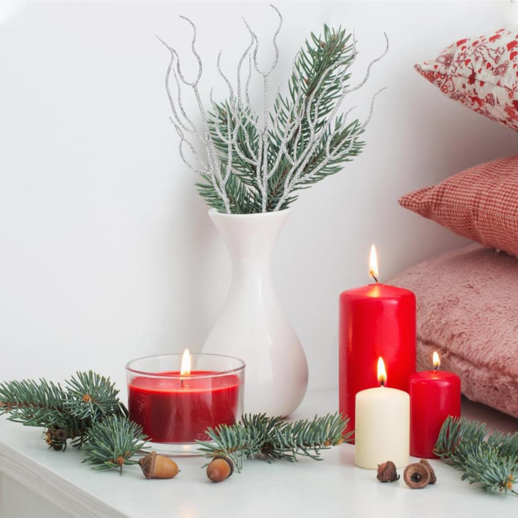 Yılbaşı Ağacı Sapları Simli Yılbaşı Çubukları 10 Adet Yılbaşı Yaprağı Gümüş Yapraklar Simli Yaprak Çubukları Simli Yılbaşı Dalları Yapay Kıvırcık Dal