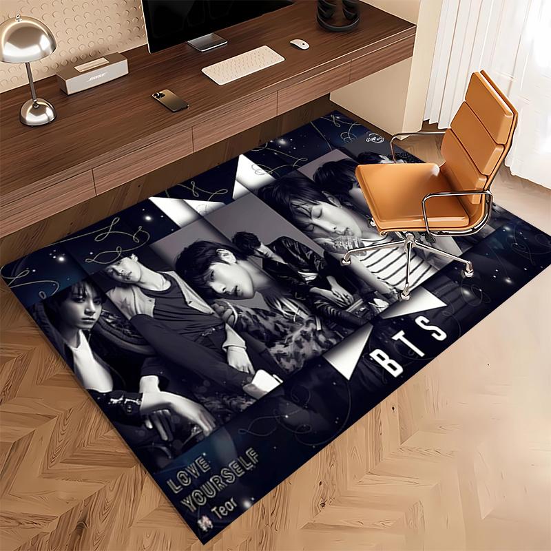 1pc Kpop Print Area Rug - Soft, Washable Non-Slip Indoor Mat, Living Room, Home Office Decorative Rug,Office Decorative