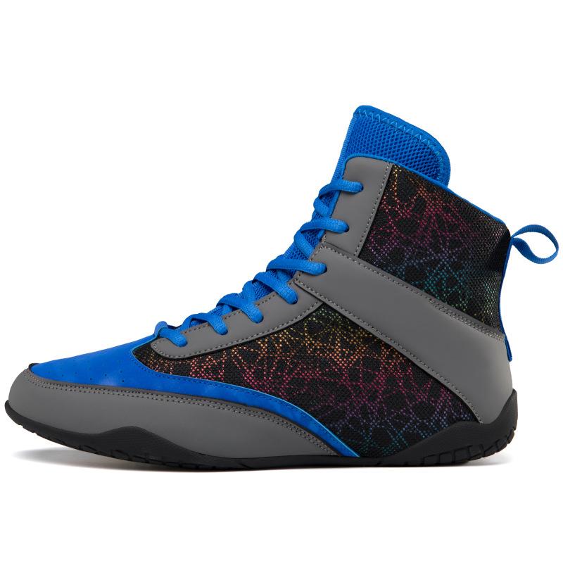 Боксерская обувь для мужчин Обувь Sanda с низким вырезом Боевая тренировочная обувь Борцовская обувь Длинные ботинки Боксерская обувь для женщин 40 синий