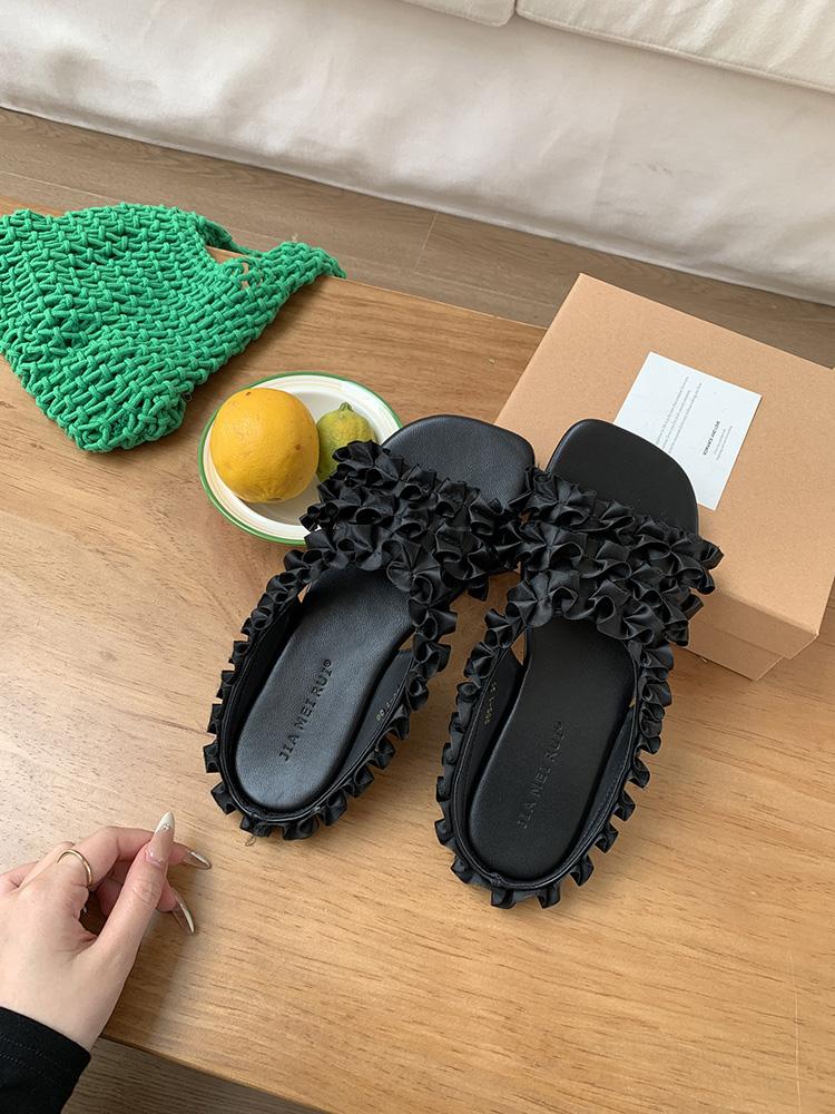 Fashion 2025 Summer Fancy Flower Lace Beach Slides For Woman Mules Outdoor Slippers Bohemian Sandals Desinger Shoes Zapatos De Mujer