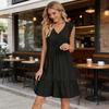 Cotton Linen Summer Dress Sleeveless V Neck Mini Tank Casual Women Beach Sundress Flowy Tiered A Line