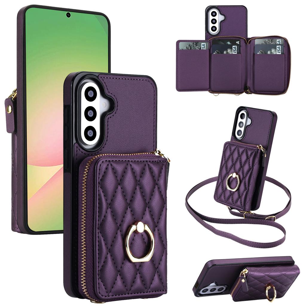 Crossbody Long Lanyard Zipper Card Holder Leather Cover for Samsung Galaxy S26 Ultra S25 S24 S23 S22 A06 A36 Stand Bag Cover