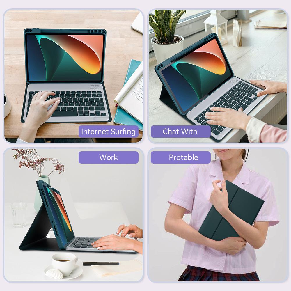 Leather Case for Xiaomi Pad 6 5 Pro with Bluetooth Keyboard Mouse Holder Pen Slot Redmi Pad SE 11 Inch