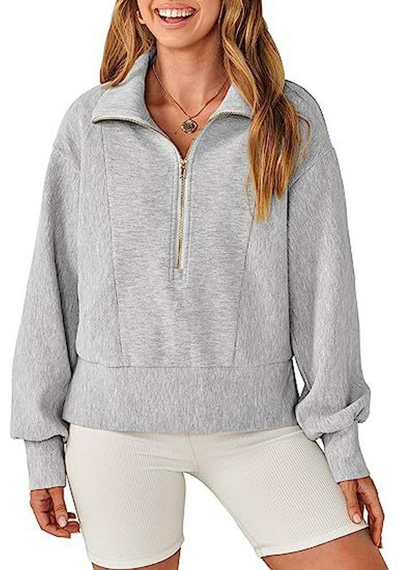 2025 Autumn European & American Women's Loose Zipper-Neck Long Sleeve Hoodie