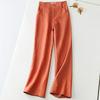Pantalon Capri en Coton Lin pour Femme Taille Élastique Couleur Unie Coupe Droite