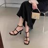 2025 Summer New Naked Pink High Heels Women's Word with Square Head Stiletto Sandals Women's Open Toes