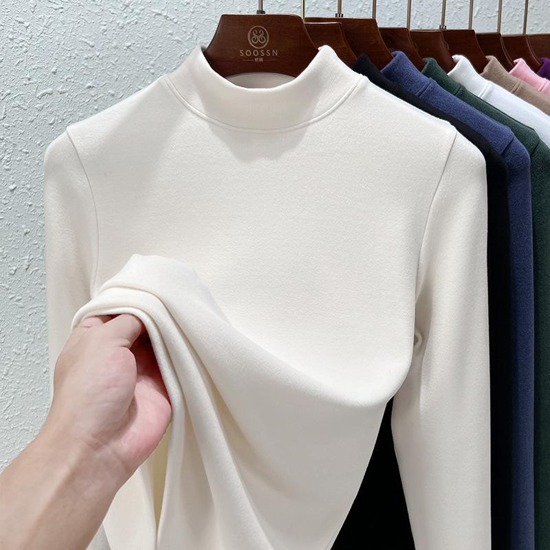 Crew neck German velvet bottoming shirt women's spring and summer new double-sided integrated velvet thickened slim-fitting long-sleeved inner top