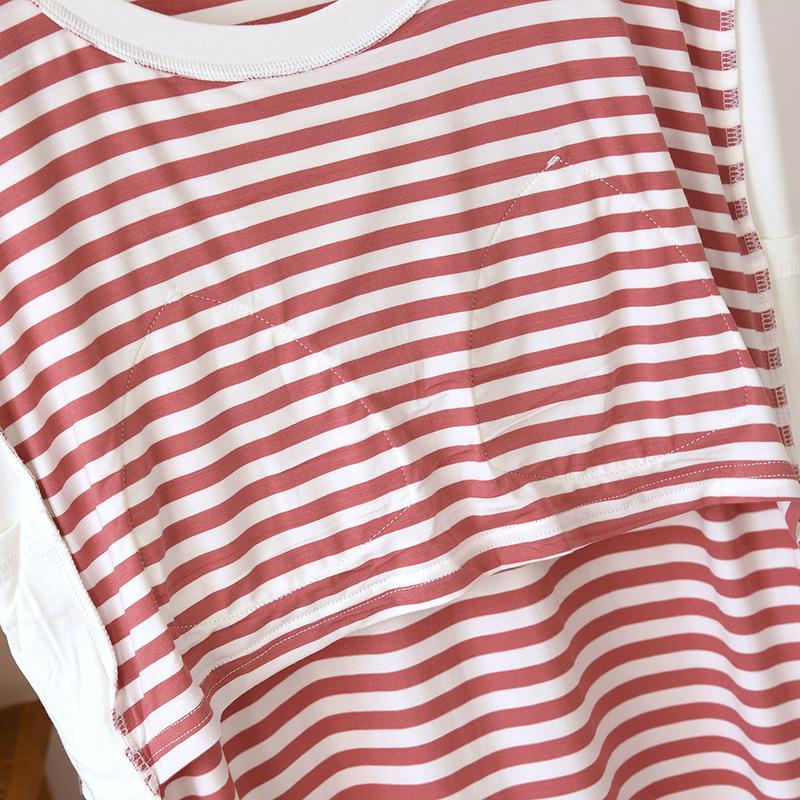 Sleeveless Women's Striped Mid-Length Nightgown with Chest Pads and Wide Straps for Summer, Outdoor Wear, and Home Pajamas.