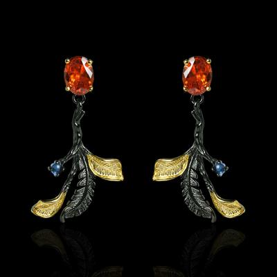 Classic Black Gold Jewelry Earrings for Women's High-quality Leaf Shape Earrings Pendant Inset Red Zircon Party Earrings