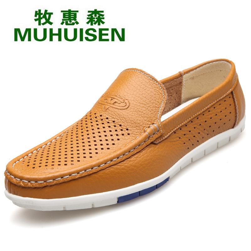 

Wenzhou Leather Shoe Factory Summer Leather Hollow Leather Shoes Men s New Soft-soled Foot Sleeve Driving Doudou Hole Sandals 44
