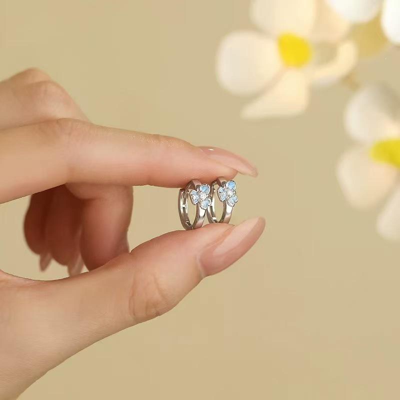 S925 Sterling Silver Blue Iris Flower Ear Hoops for Women - Unique High-End Earrings with Ear Care, No Need To Remove.